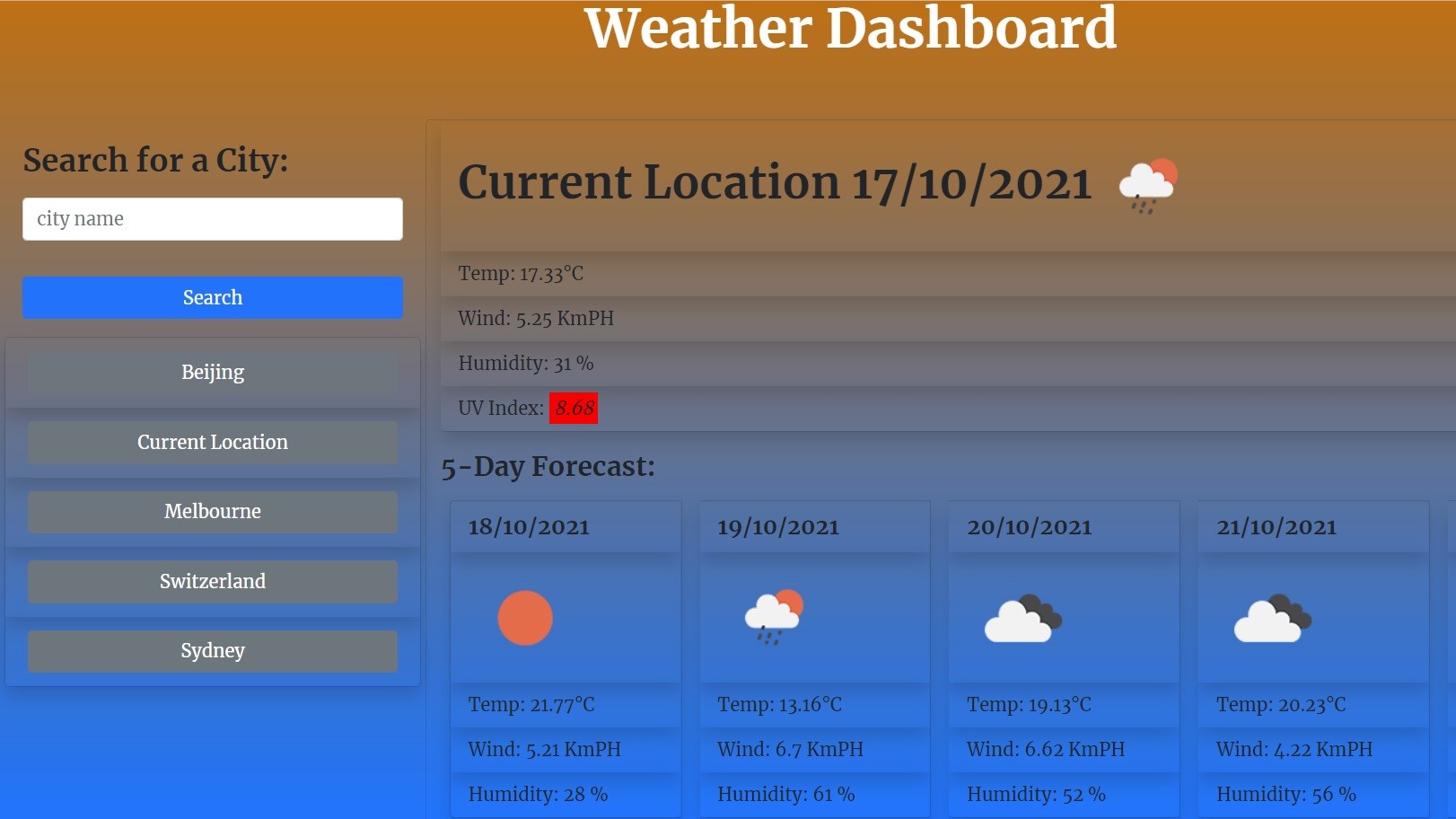 image of project weather dashboard